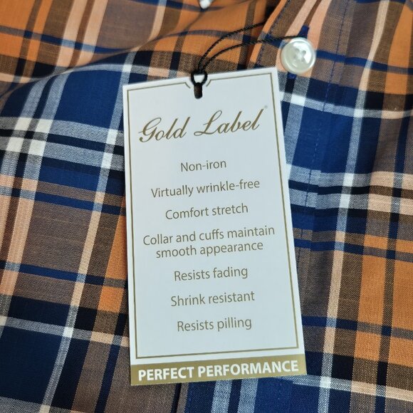 Roundtree & Yorke Gold Label Men's Shirt Size XLT Short Sleeve Orange Plaid  (57 - Picture 5 of 10